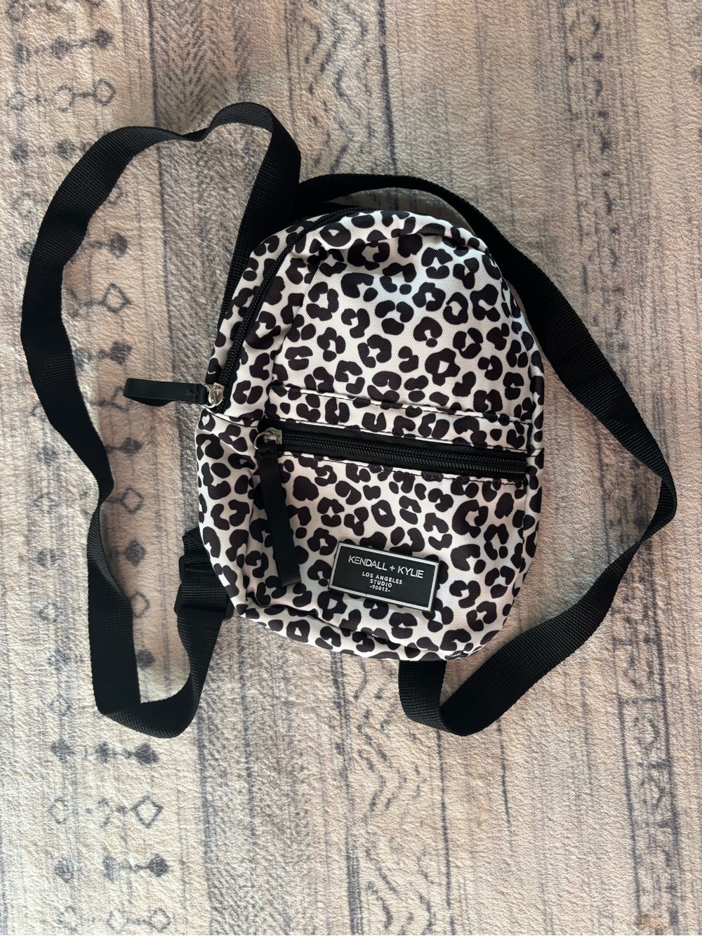 Kendall & Kylie Black and White Leopard Print Mini Backpack